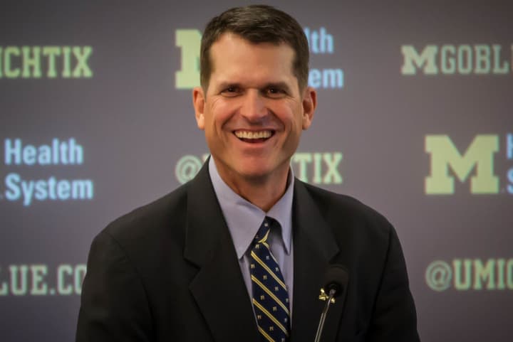 Jim Harbaugh is a former NFL quarterback and coach of the San Francisco 49ers. Now at the University of Michigan, he coaches former Paramus Catholic standout Jabrill Peppers