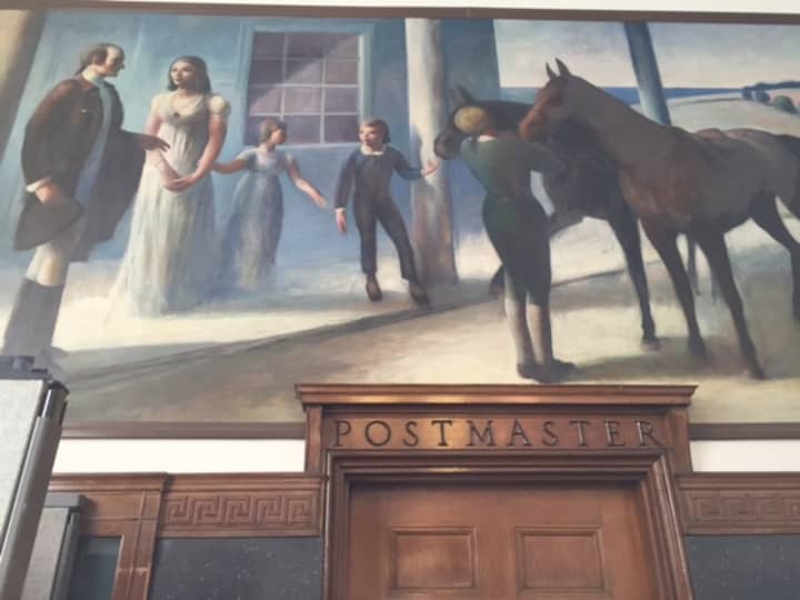 The Rye Post office a mural by Guy Pène du Bois in 1938 titled &quot;John Jay at His Home&quot;. 