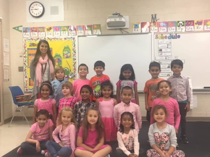 Miss Meli&#x27;s kindergarten class goes pink in support of breast cancer awareness month.