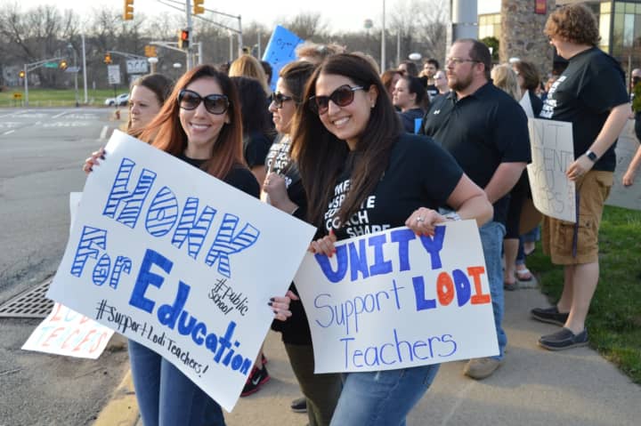 Lodi teachers rallied outside the Board of Education building Tuesday.