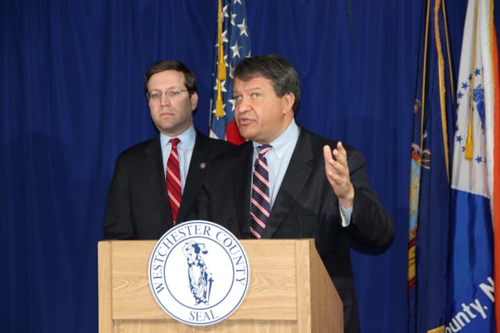 State Assemblyman David Buchwald, left, with County Executive George Latimer.
