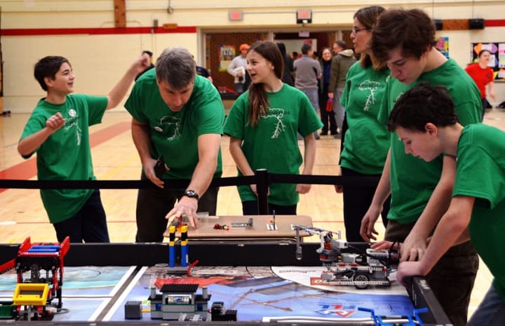 Middle-school student from the Hudson Valley region came to Sleepy Hollow Middle School for a Lego League robotics competition.