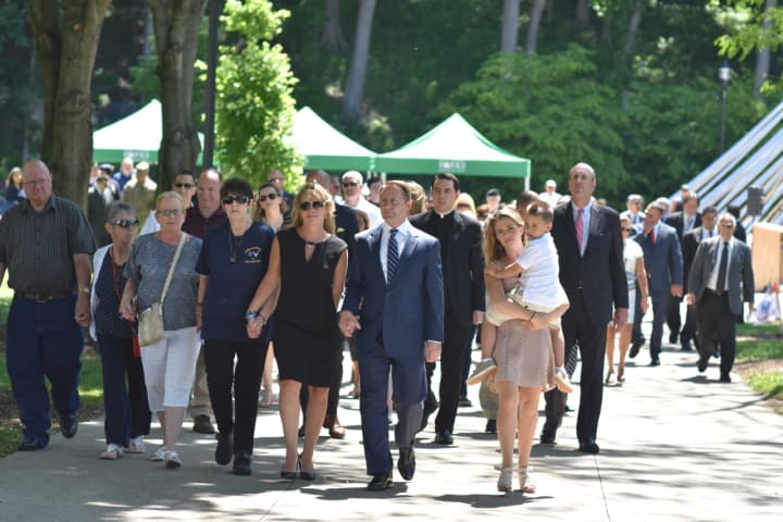 Westchester County Executive Rob Astorino joined members of Tech Sgt. Joseph G. Lemm&#x27;s surviving family on Monday during a procession and Kensico Dam Mamorial Walkway dedication ceremony in Valhalla.
