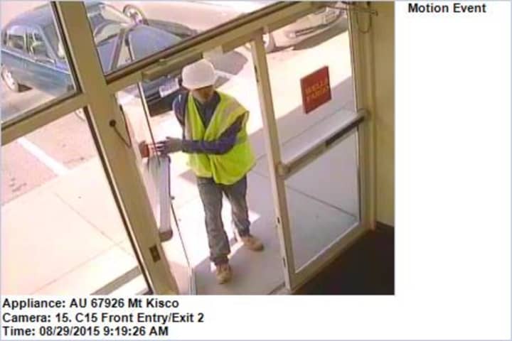 A photo released by police of the suspect in the Saturday morning robbery at Wells Fargo in Mount Kisco.
