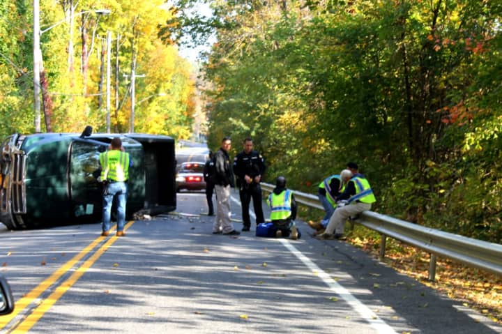 The vehicle involved in the rollover crash Sunday morning on East Lake Boulevard in Mahopac.
