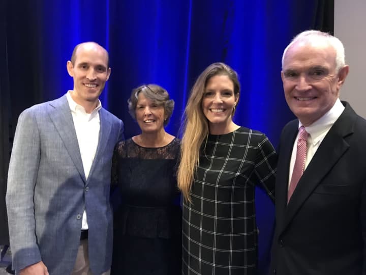 Greenwich resident Philip J. McWhorter, MD, winner of the Lifetime Achievement Award at the 2019 Doctors of Distinction ceremony, with his wife, Linda, and their children Megan McCallen and Peter McWhorter, MD.