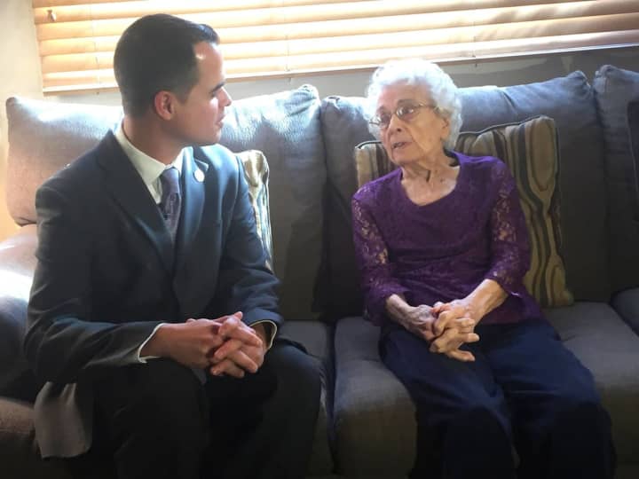 State Sen. David Carlucci joined Meals On Wheels to deliver their 8,000th meal in Rockland to Marian Merton, who is 102 years old.