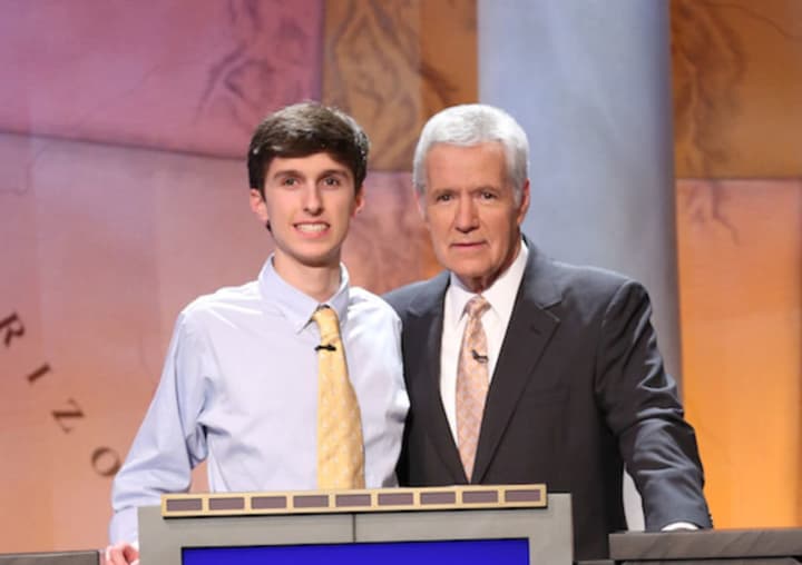 Michael Borecki of Darien, a competitor in the 2016 &#x27;Jeopardy Teen Tournament,&#x27; is with the show&#x27;s host, Alex Trebek.