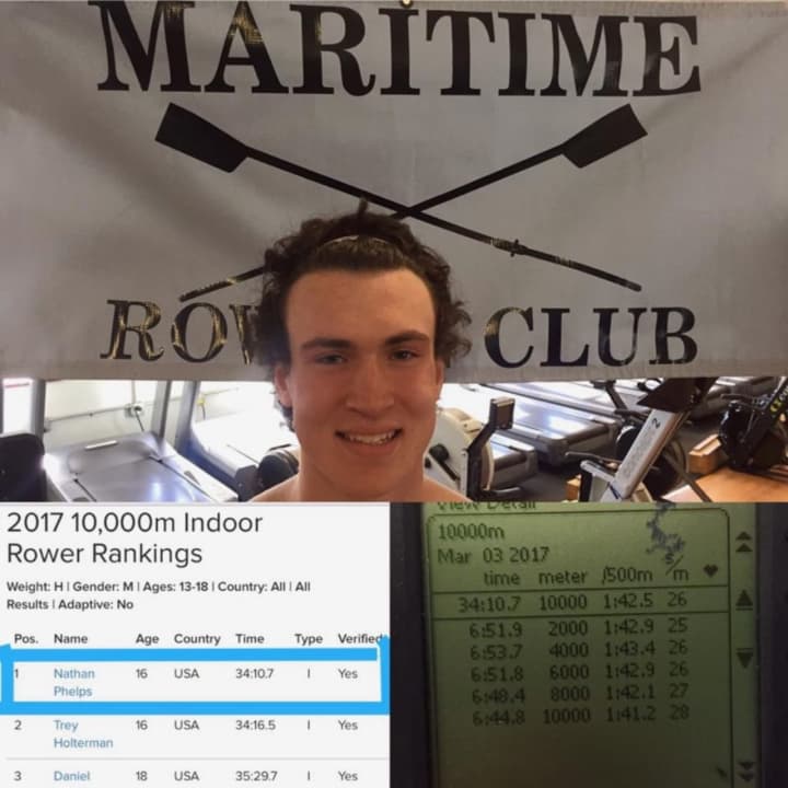 St. Luke&#x27;s junior rower Nate Phelps ‘18 broke the U-17 10,000 meter indoor rowing world record at the Maritime Rowing Club on Saturday, March 4.