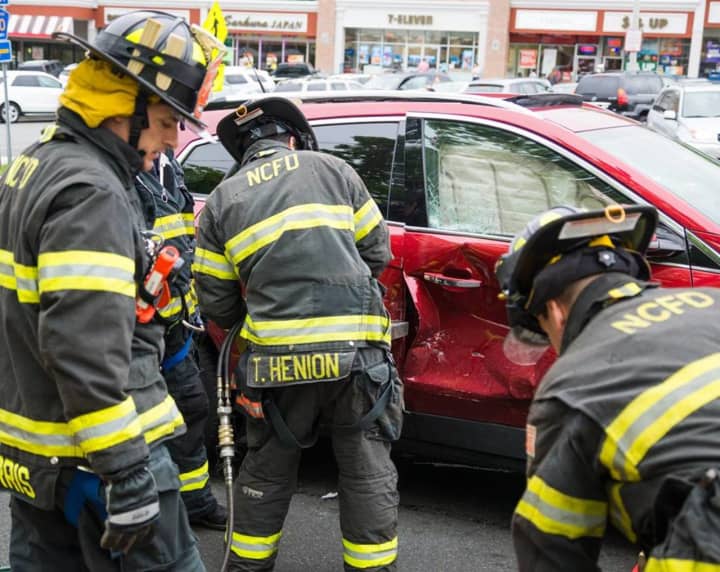 The New City Fire Department used the Jaws of Life to rescue a person trapped after a two-car accident on Saturday.