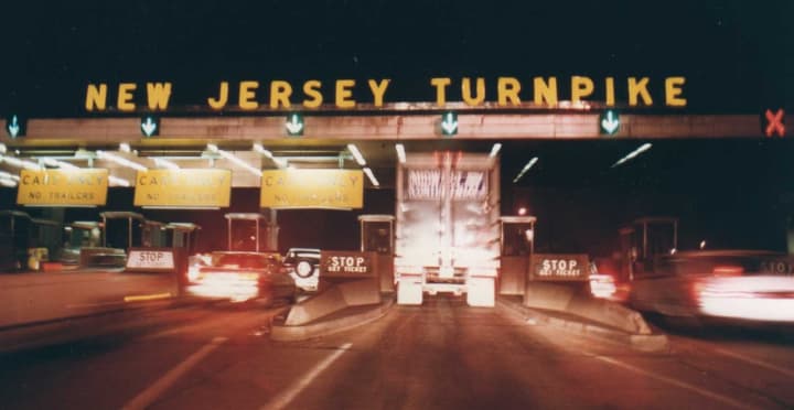 A toll booth on the New Jersey Turnpike.