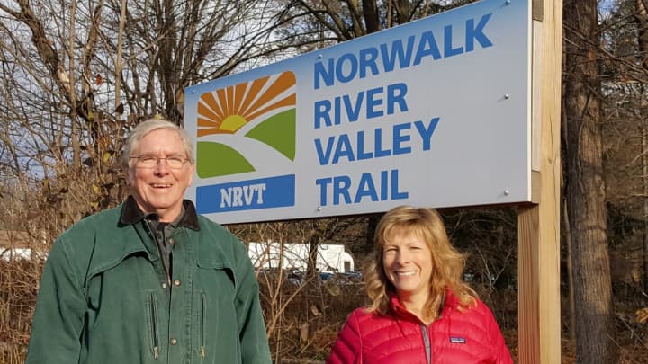 Charlie Taney, the new executive director of the Norwalk River Valley Trail, with Pat Sesto of Ridgefield, president of the Friends of the NRVT.