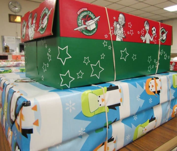 Decked out and filled up shoeboxes from Operation Christmas Child.