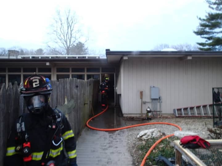 Westport firefighters respond to a fire at Earthplace.