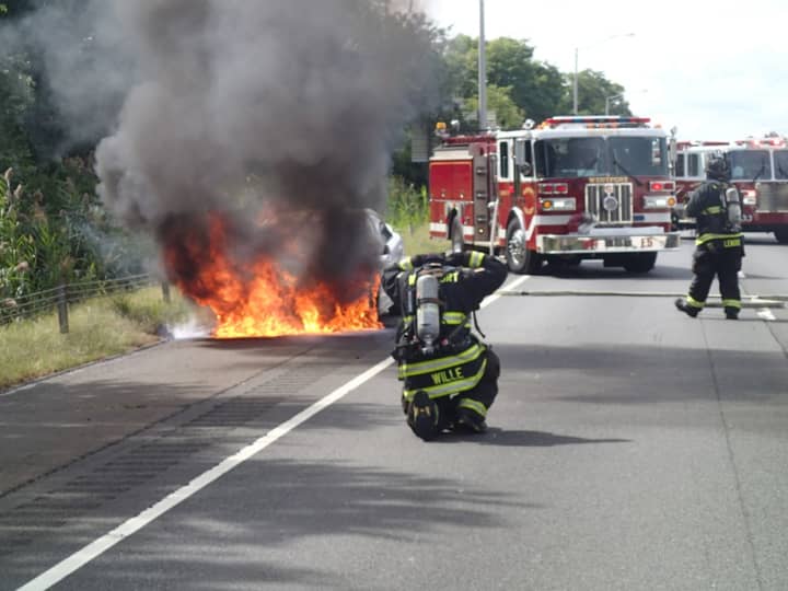 The Westport Fire Department extinguished a car fire on I-95 northbound in Westport Tuesday afternoon.