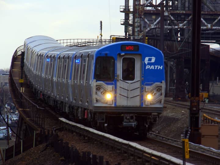 PATH train heading into Newark Penn Station.