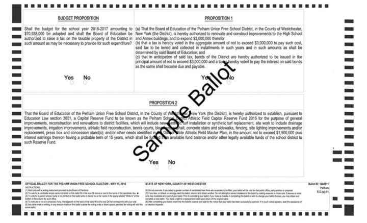 A sample ballot similar to what Pelham residents will use during next Tuesday&#x27;s elections.