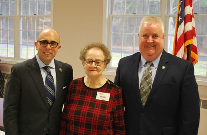 Reps. Perillo and McGorty with Phyllis Kupec, President of AARP are shown at the Shelton Senior Center where the lawmakers gave an update on how Connecticut&#x27;s debt affects seniors.