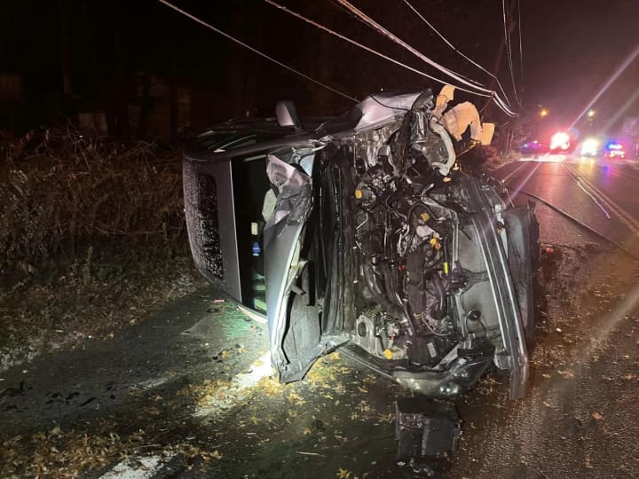 A vehicle crashed into a utility pole in Hillcrest, police said.