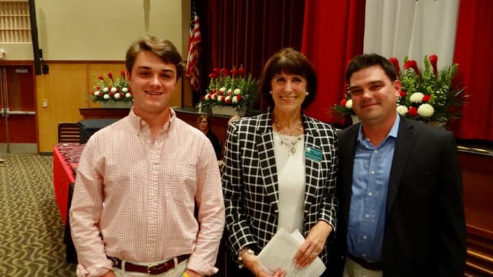 2017 Fairfield Warde graduate Gareth Gacetta, left, poses with Fairfield Chamber President Beverly Balaz and Ryan Santoro of Connect Computer, first vice chair of FELO.