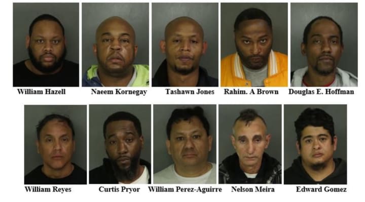 Nine out-of-towners and one Newark man were arrested on allegations of prostitution Friday.