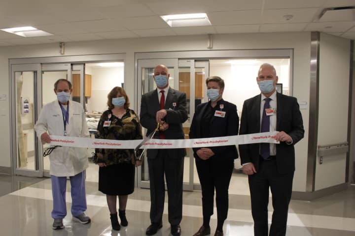 Dr. Anthony Pucillo, Dr. Laurie Walsh, Michael Fosina, Mary Cassai and Timothy J. Hughes attended the ceremony to unveil NewYork-Presbyterian Lawrence Hospital&#x27;s new endoscopy services and ambulatory surgical unit suites.