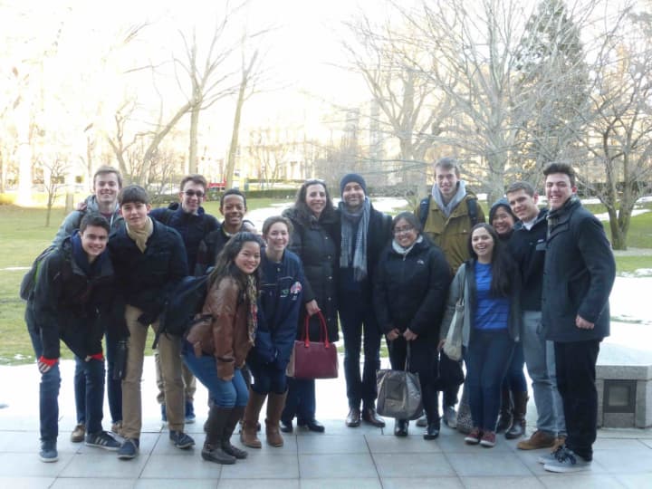 Rye Neck High School students participated in a college-level Spanish lesson during a recent visit to Fordham University.