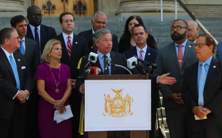 Lawmakers hosted a rally at New Rochelle City Hall.