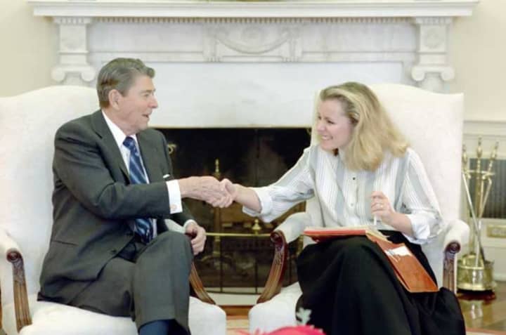 Peggy Noonan meets Former U.S. President Ronald Reagan.