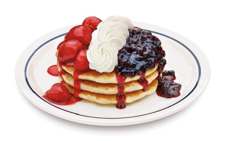 Red, white and blue pancake stack at IHOP.