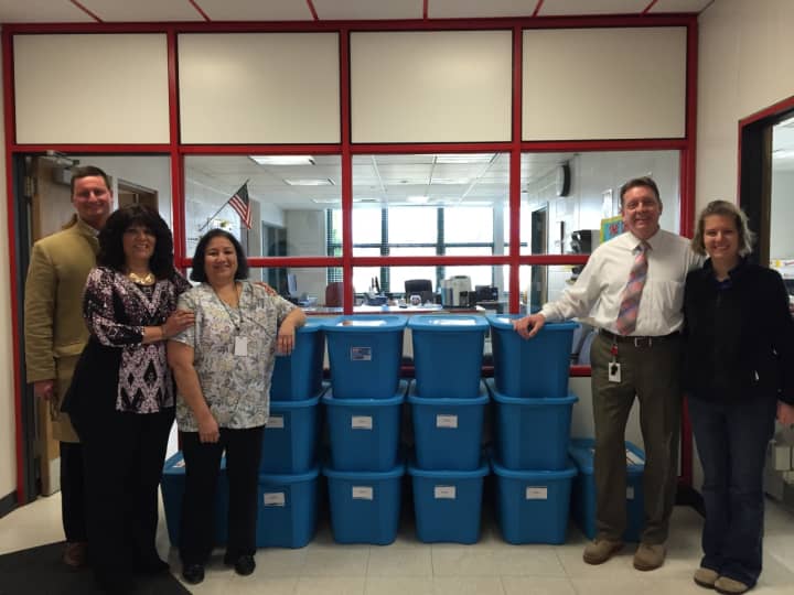 The Elmsford Rotary Club along with Regeneron Pharmaceuticals of Tarrytown donated baskets and tubs full of food for needy students in the Elmsford School District for Thanksgiving.
