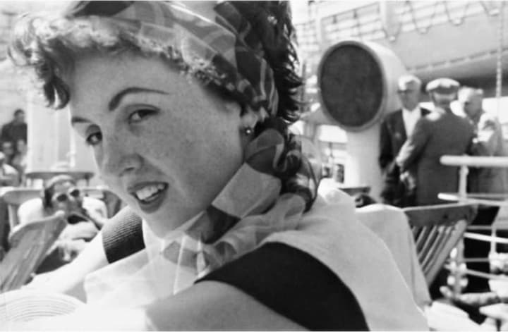 Author Renate Stoever on board the SS Neptunia, bound for the United States, July 1953.