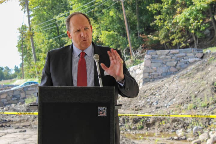 Dobbs Ferry Mayor Hartley Connett spoke Oct 6 during a groundbreaking ceremony at Rivertowns Square.