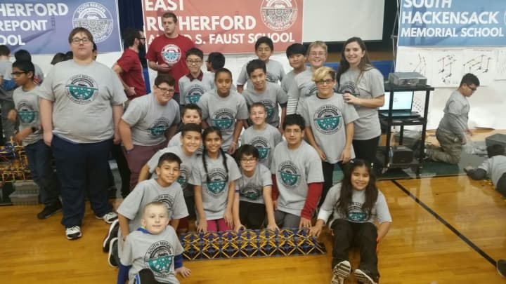 Students from Alfred S. Faust Middle School in East Rutherford built a bridge that helped them place second in a recent STEAM/robotics competition.