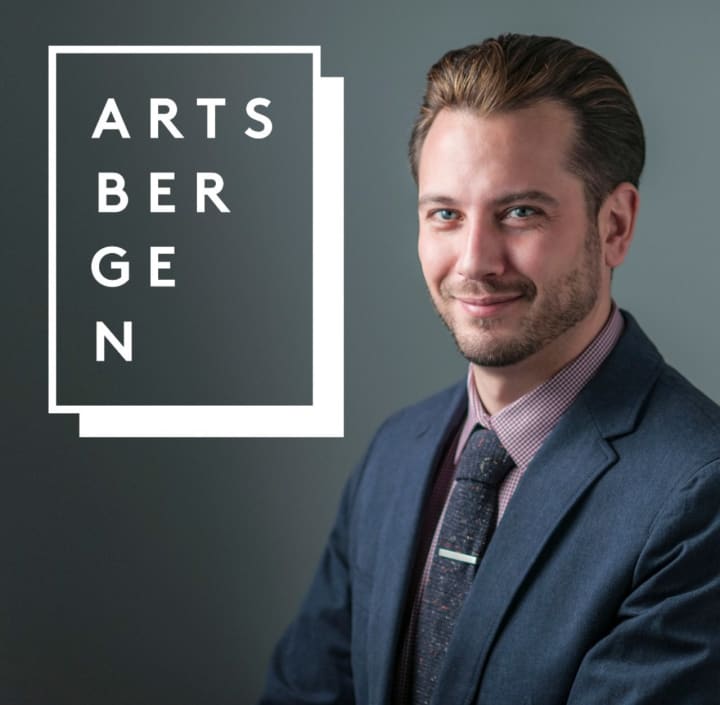 The Northern New Jersey Community Foundation&#x27;s ArtsBergen has unveiled their new logo, shown with its designer Ryan Huban, a Leonia native.