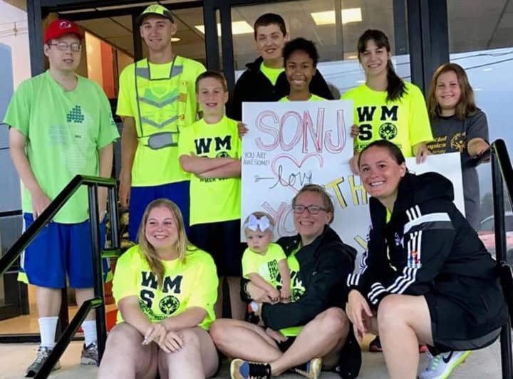 Athletes with the West Milford Special Olympics met with Kyle Lang during his journey across the U.S. .