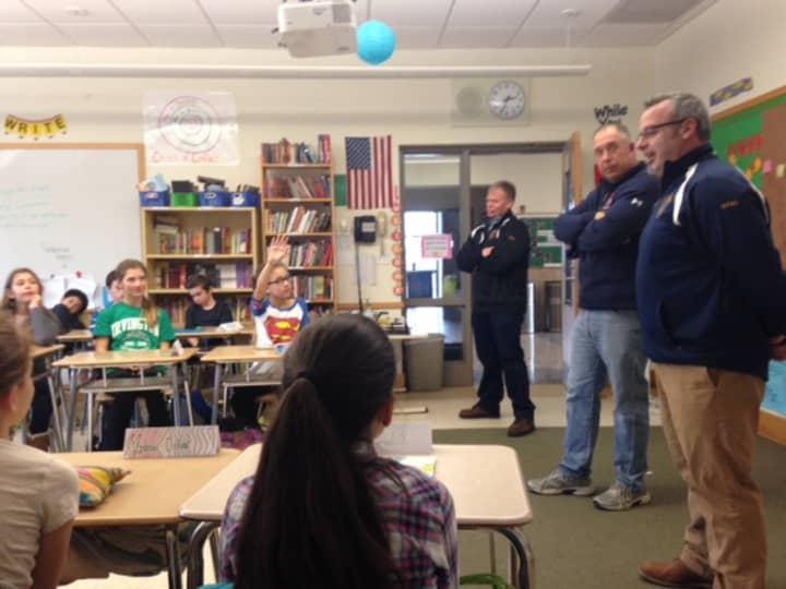 Irvington Middle School students received safety tips from Irvington Fire Chief Chris DiPaoli and Police Officers Mike Toolan and E.J. Semen on Jan. 15 as part of the school’s sixth-grade health curriculum.