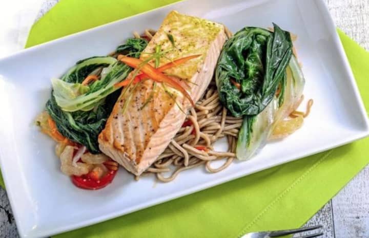 Mirin glazed salmon is one of the prepared meals available for delivery by Good2Gourmet.