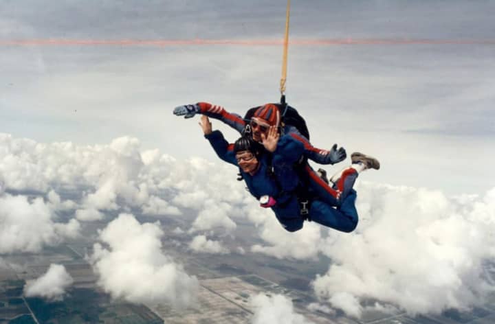 The late Mary Wyman Hunt celebrated her 65th birthday by going skydiving with her oldest son, Charles, aka Chad.