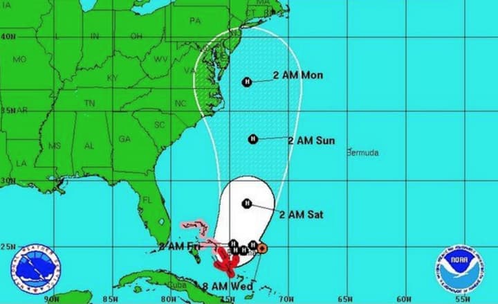 The projected path of Joaquin, the third hurricane of the hurricane season.