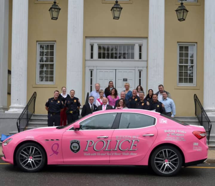 The Westport Police announced that in recognition of Breast Cancer Awareness Month, a pink police decal vehicle has been donated to the department for the month of October. 