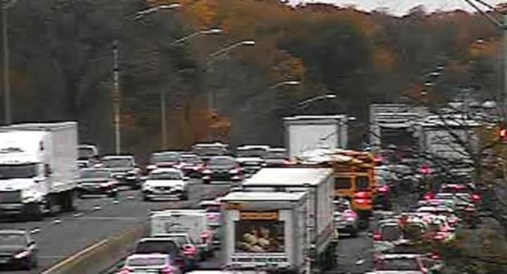 An accident is blocking one lane on I-95 in New Rochelle late Friday afternoon.