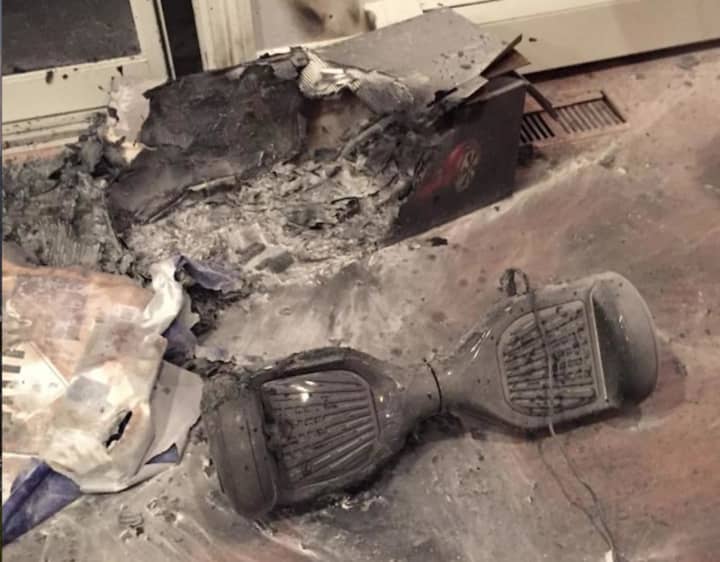 The aftermath of a hoverboard fire at a home in Chappaqua, N.Y.