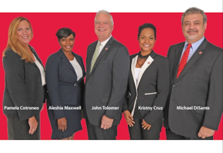 John Tolomer, President and CEO of The Westchester Bank, joins his Mamaroneck team of (left to right) Pamela Cotroneo, Aleshia Maxwell, Kristny Cruz and Michael DiSante.