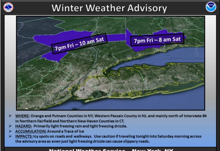 The area affected by the Winter Weather Advisory.