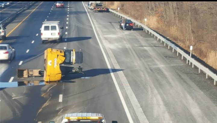 The 9:30 a.m. accident involved an excavator being trailered and resulted in stop-and-go delays to Exit 14A (northbound Garden State Parkway connector).