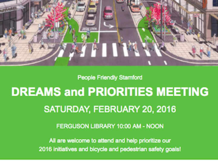 People Friendly Stamford will hold a meeting to discuss its priorities for the year at noon on Saturday, Feb. 20 at the Ferguson Library.