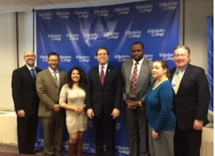 New York State Assemblyman David Buchwald recently visited Berkeley College in White Plains. See story for IDs.