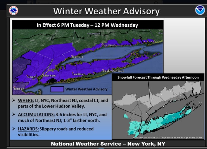 The latest Winter Weather Advisory includes Westchester and Rockland in the Hudson Valley, but not Putnam, Dutchess or Orange counties.