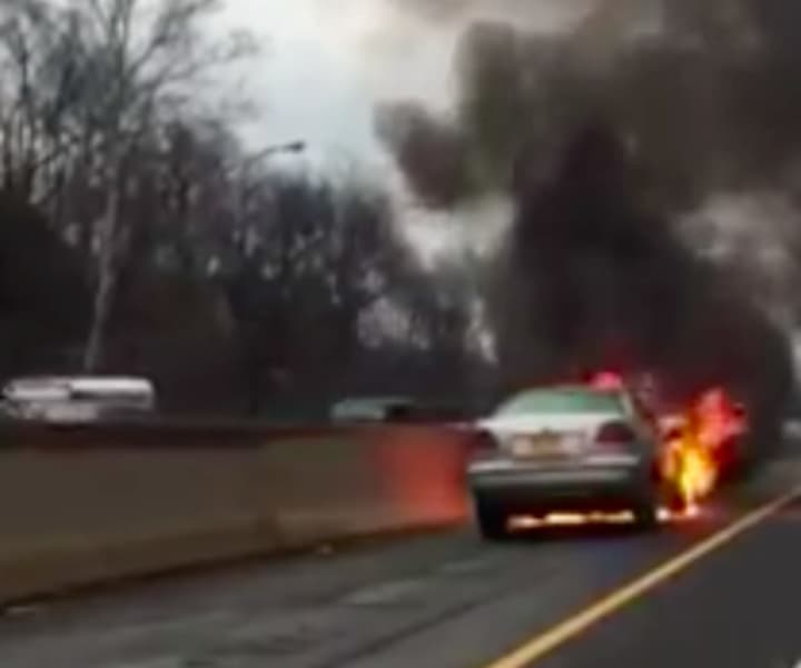 A car fire on I-95 in Greenwich slowed traffic on Friday morning.